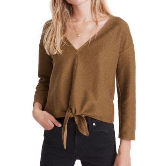 Madewell Texture&Thread Long-Sleeve Tie-Front Top - Picture 2 of 6